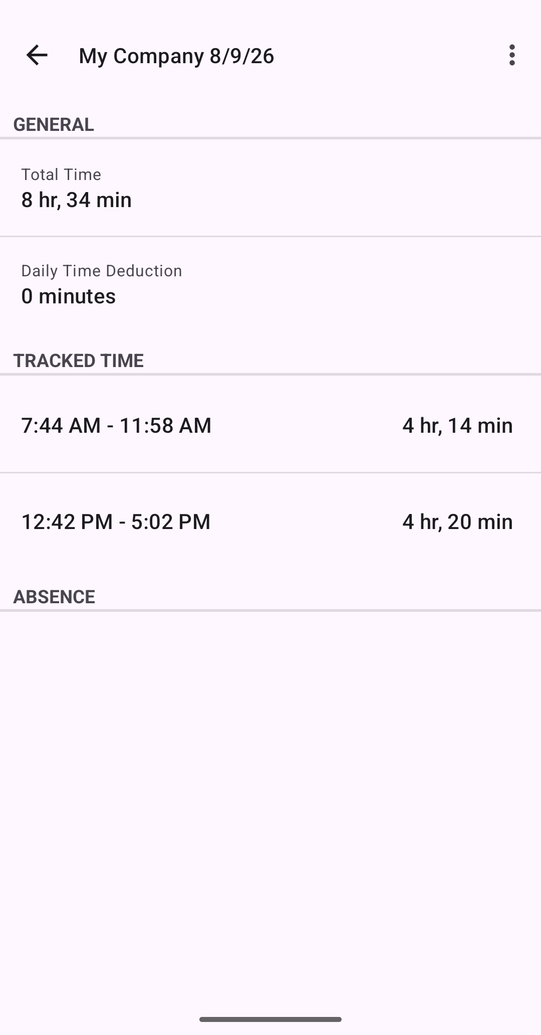 Details for a single day with tracked intervals