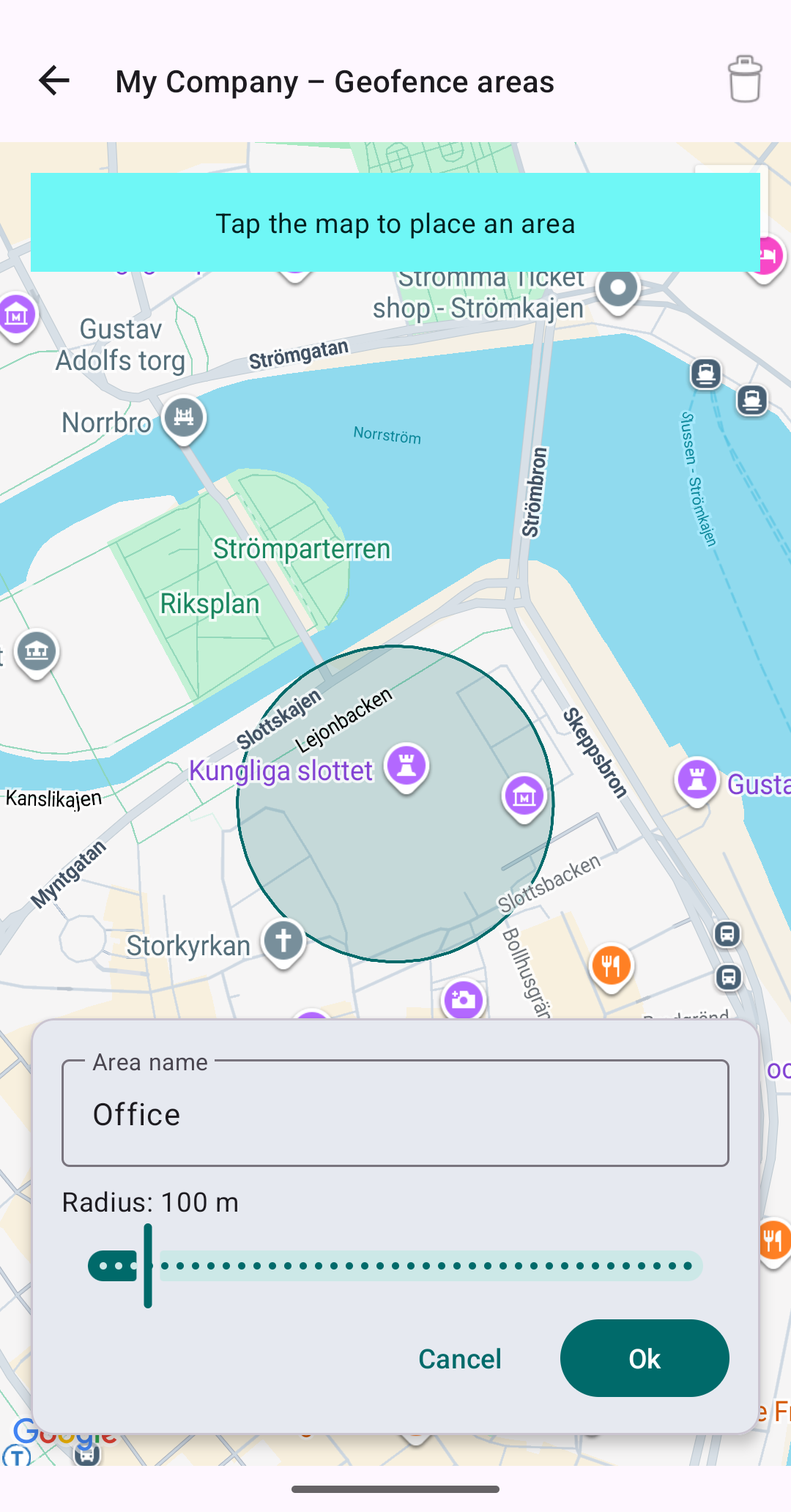 Drawing a geofence area on the map